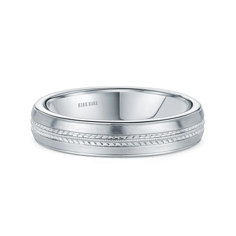 Satin Leaf Milgrain Engraved Wedding Band, 5mm sold by Kirk Kara