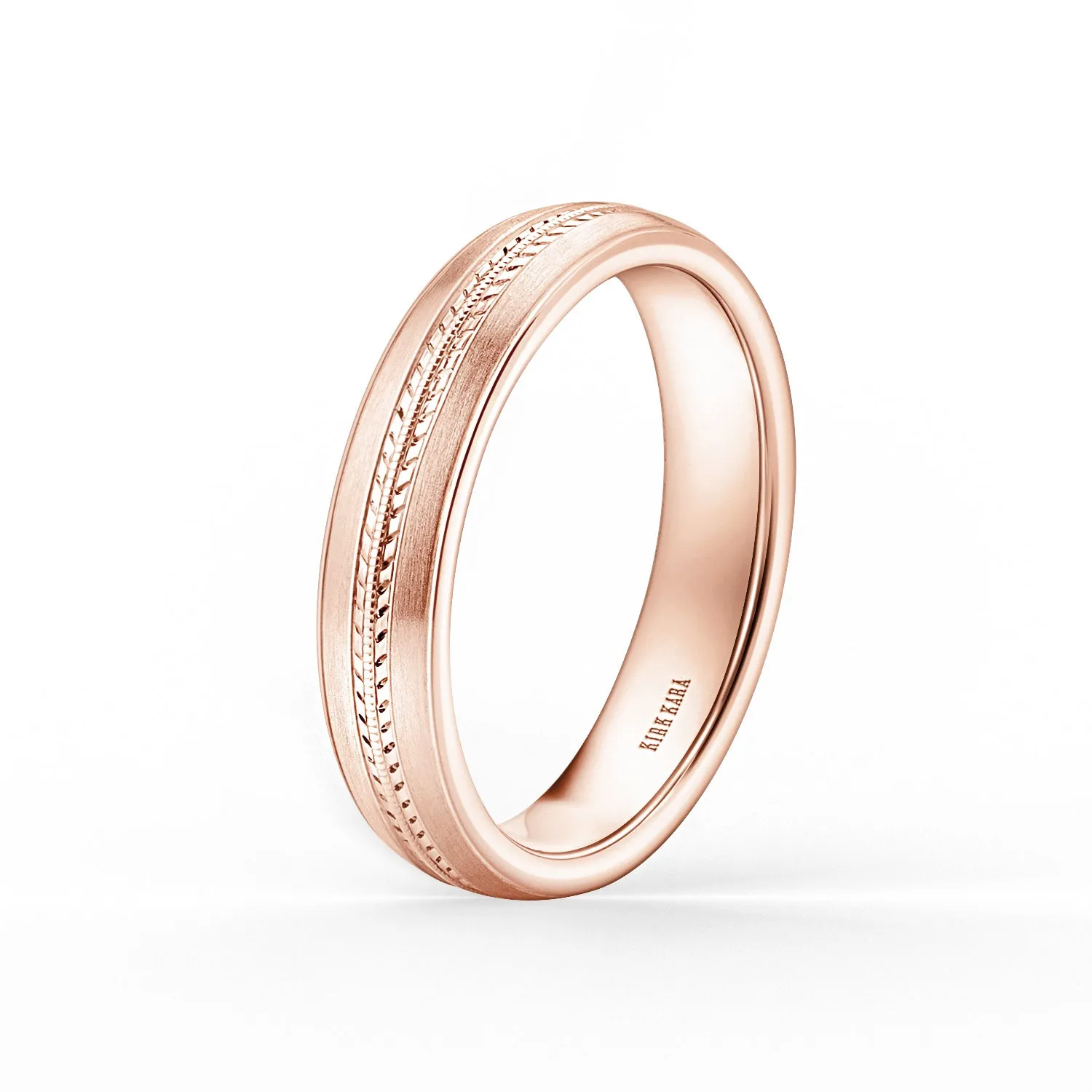 Satin Leaf Milgrain Engraved Wedding Band, 5mm sold by Kirk Kara product image thumbnail 4