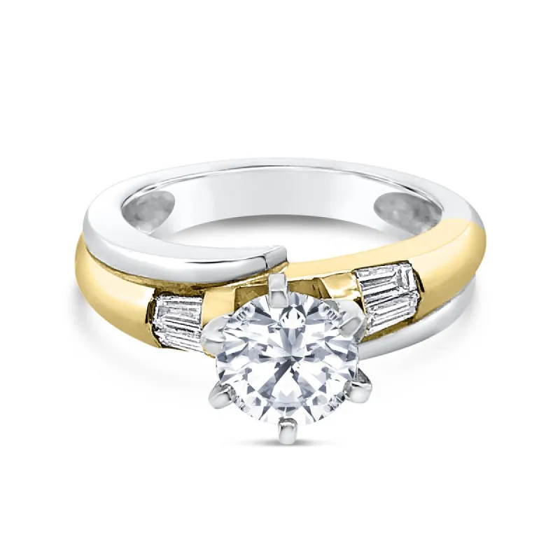 Platinum and 18k Yellow Gold Baguette Engagement Ring sold by Kirk Kara