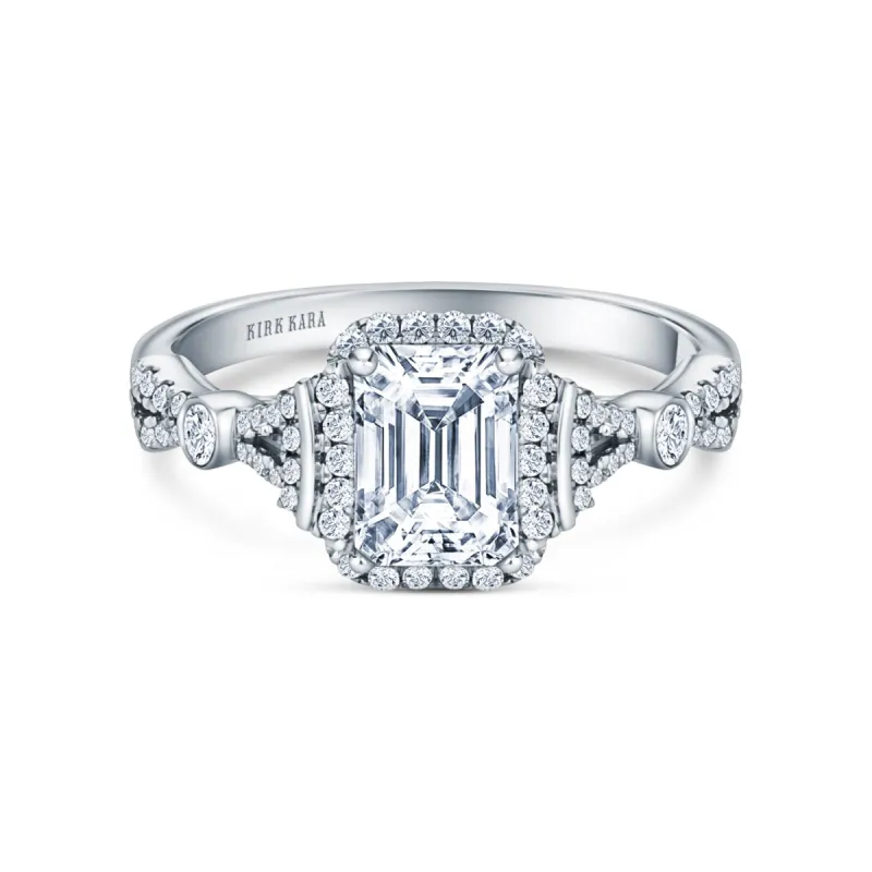 Deco Bezel Accent Halo Diamond Engagement Ring sold by Kirk Kara