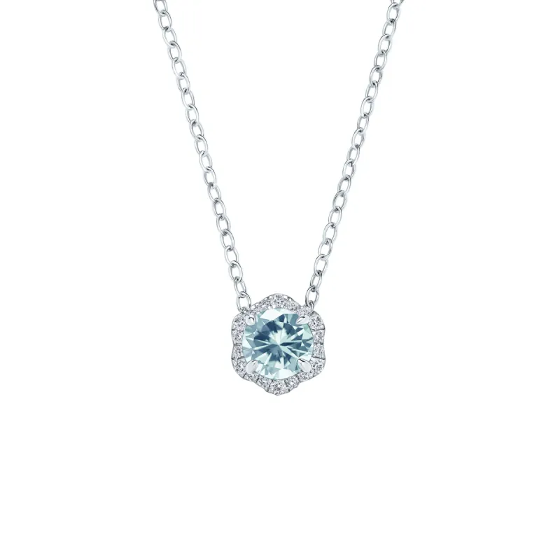 Floral Milgrain Aquamarine Diamond Necklace sold by Kirk Kara