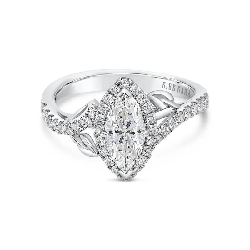 Halo Leaf Accent Diamond Engagement Ring made by Kirk Kara