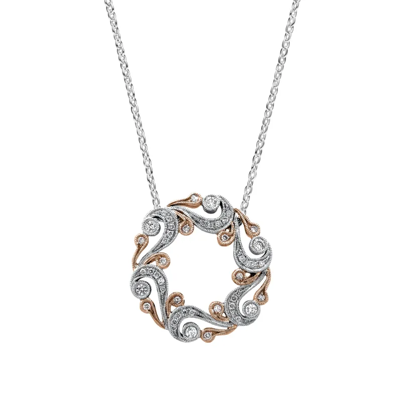 Artistic Swirl Milgrain Diamond Circle Necklace sold by Kirk Kara