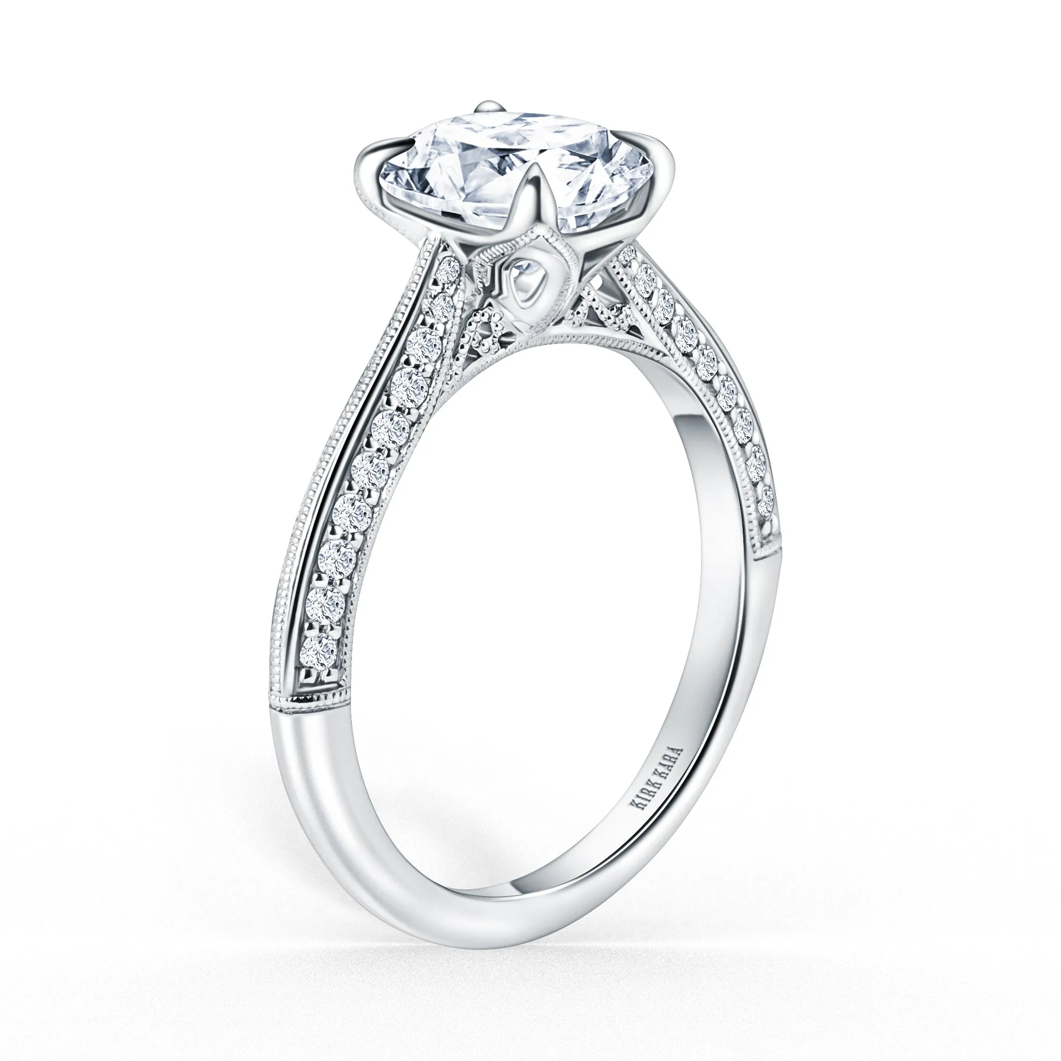 Knife Edge Milgrain Diamond Cathedral Engagement Ring sold by Kirk Kara product image thumbnail 2