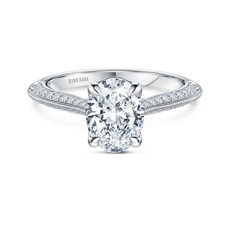 Knife Edge Milgrain Diamond Cathedral Engagement Ring sold by Kirk Kara