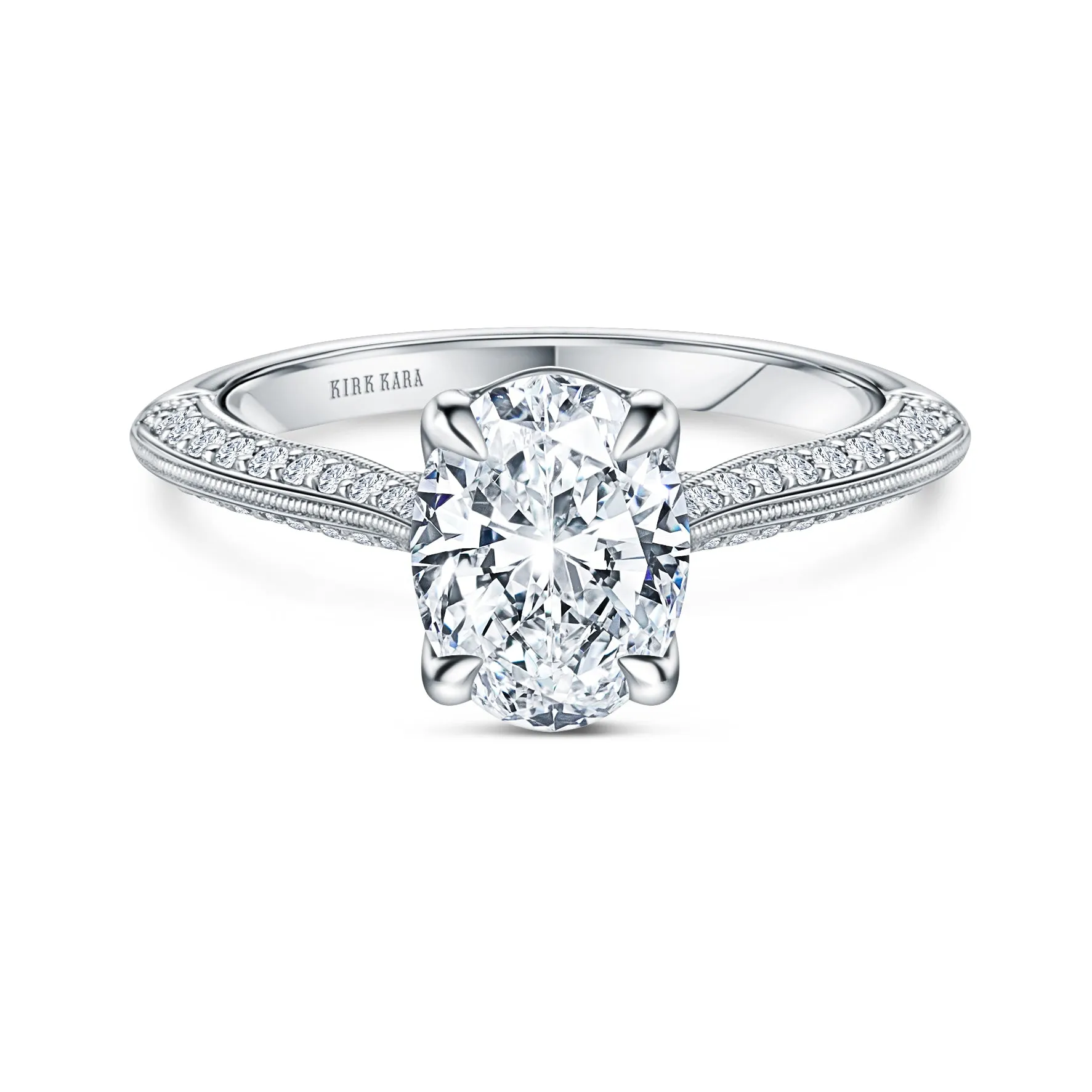 Knife Edge Milgrain Diamond Cathedral Engagement Ring sold by Kirk Kara