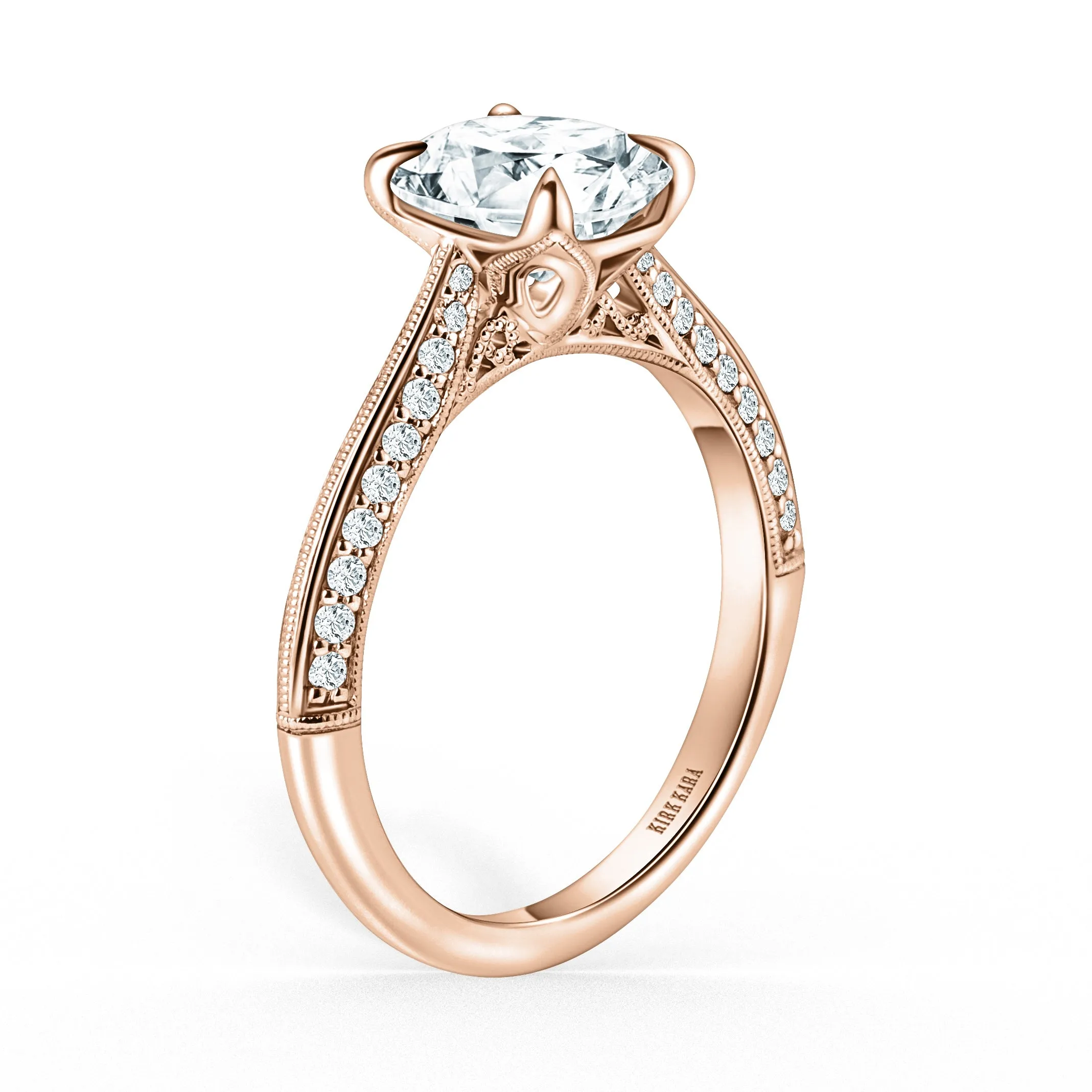 Knife Edge Milgrain Diamond Cathedral Engagement Ring sold by Kirk Kara product image thumbnail 5
