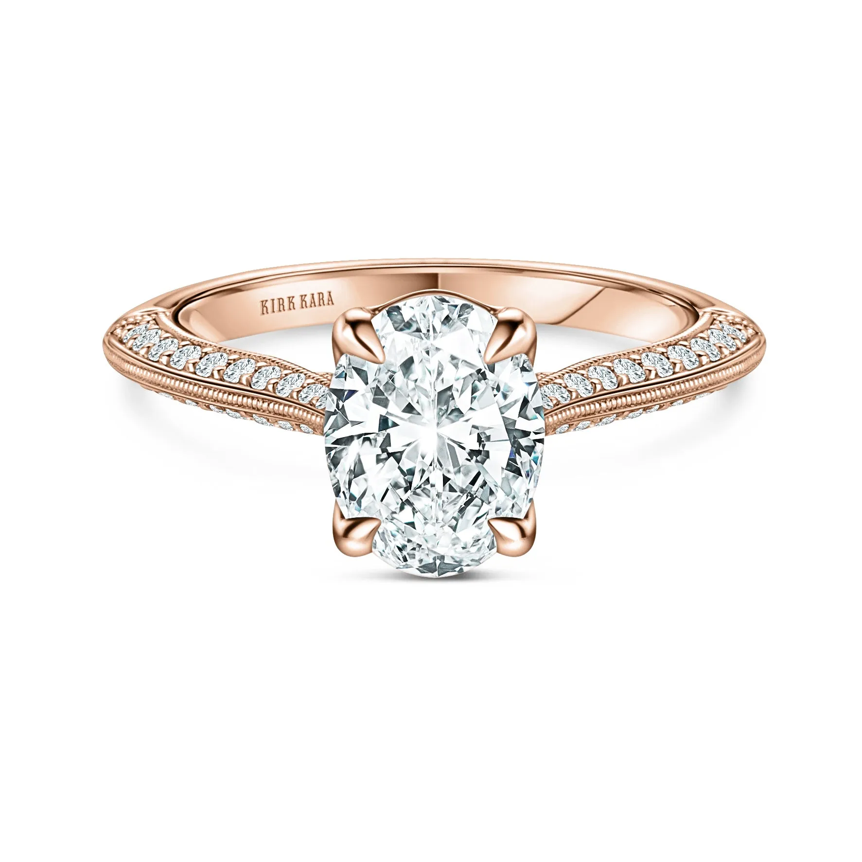 Knife Edge Milgrain Diamond Cathedral Engagement Ring sold by Kirk Kara product image thumbnail 4