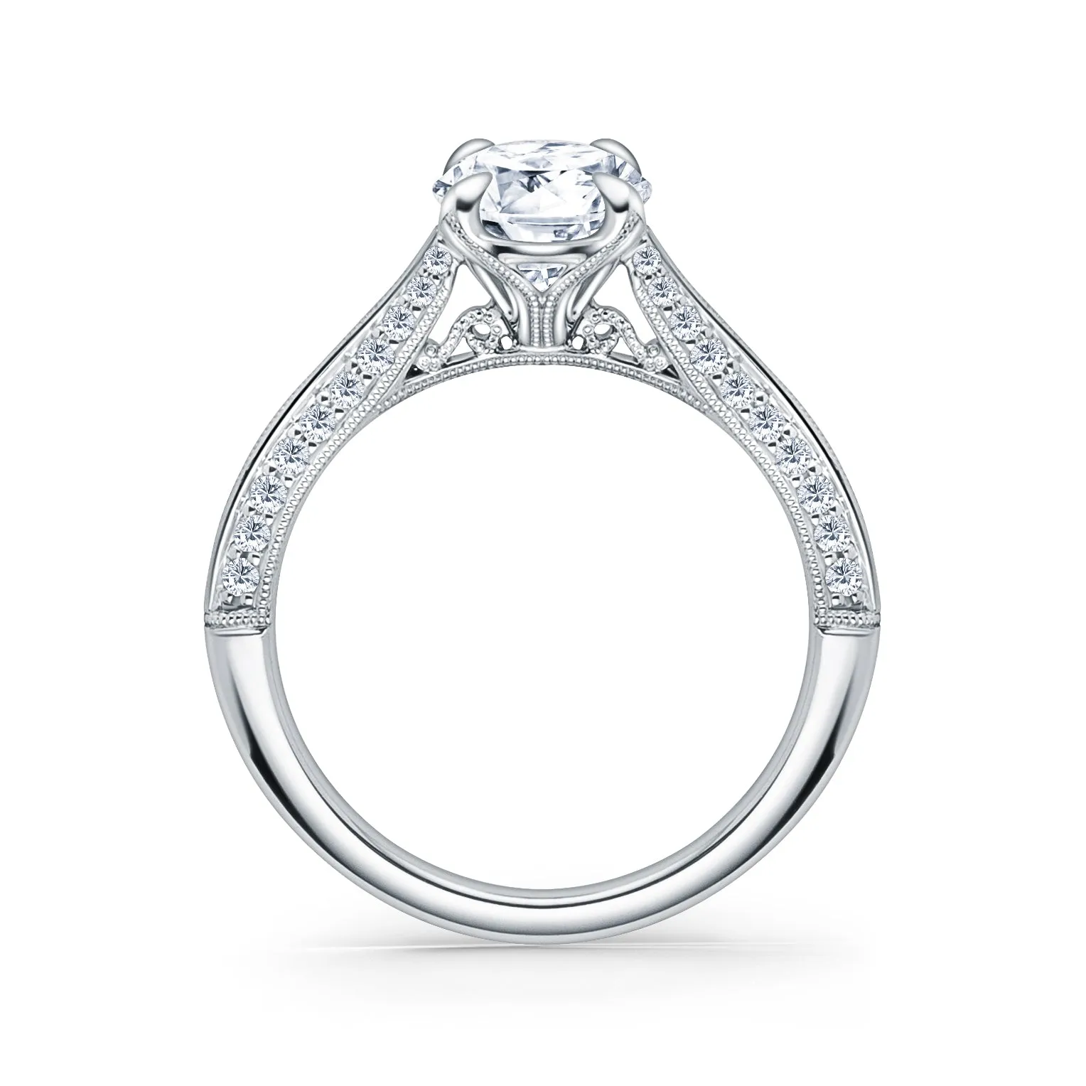 Knife Edge Milgrain Diamond Cathedral Engagement Ring sold by Kirk Kara product image thumbnail 3