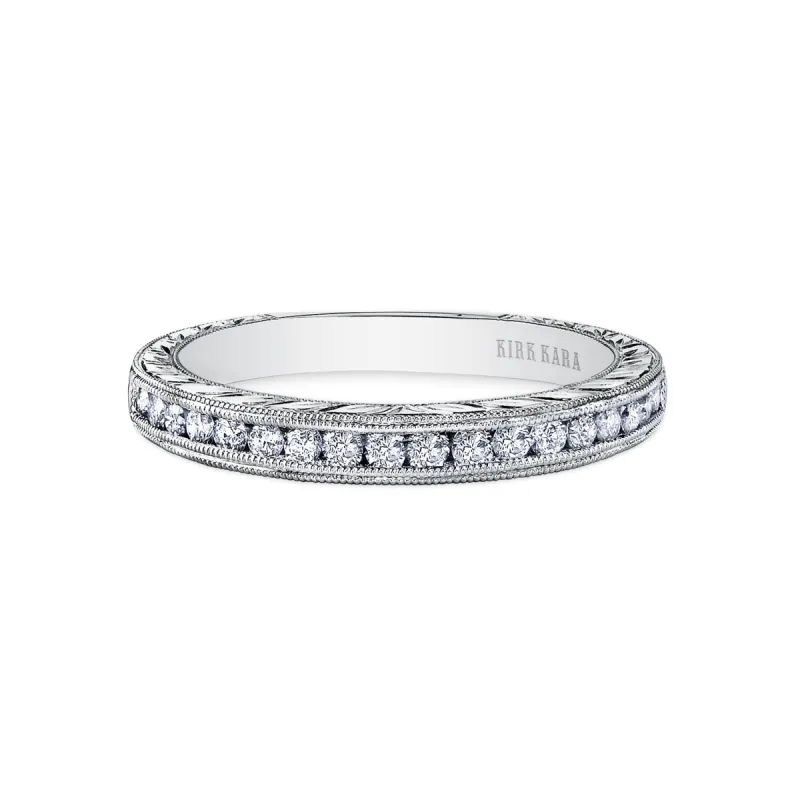 Channel Engraved Milgrain Diamond Wedding Band sold by Kirk Kara