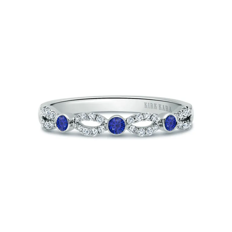 Deco Bezel Accent Blue Sapphire Wedding Band sold by Kirk Kara