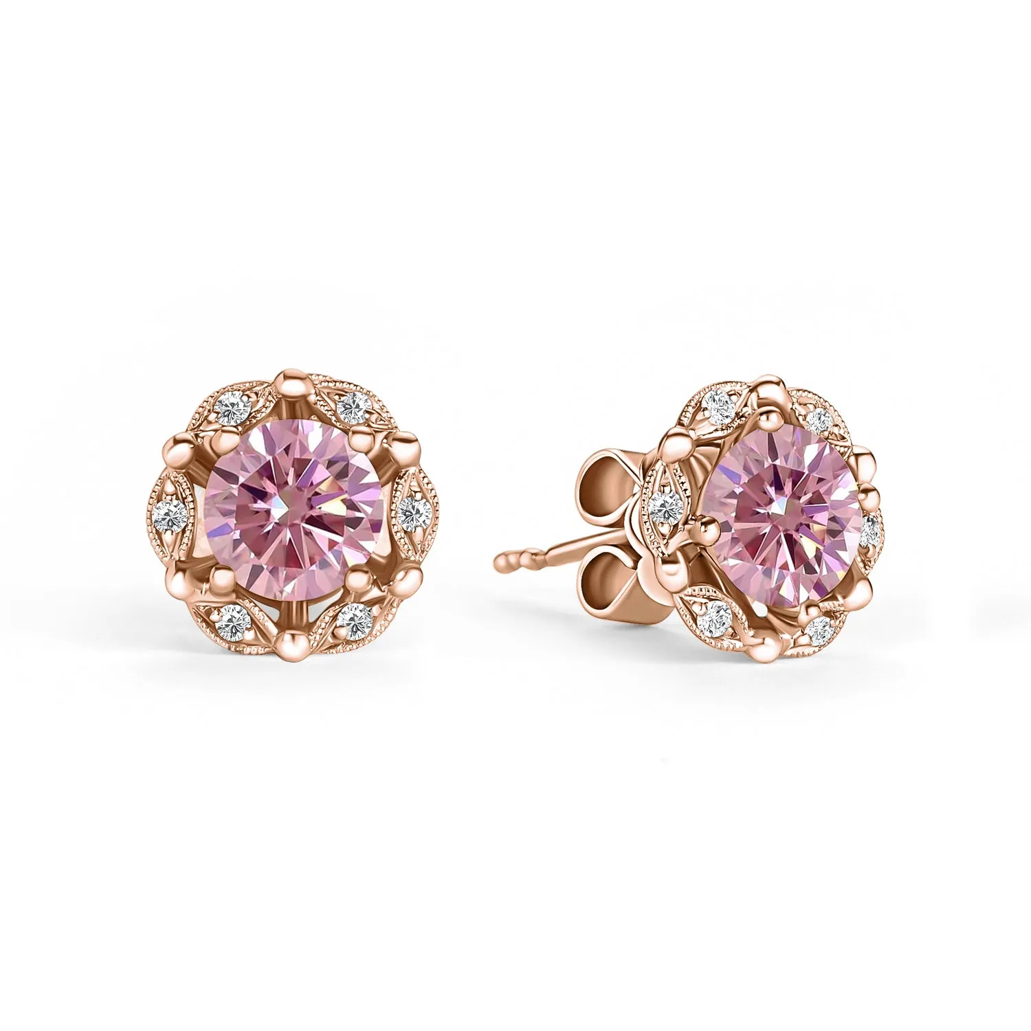 Delicate Floral Pink Moissanite Diamond Stud Earrings sold by Kirk Kara product image thumbnail 2