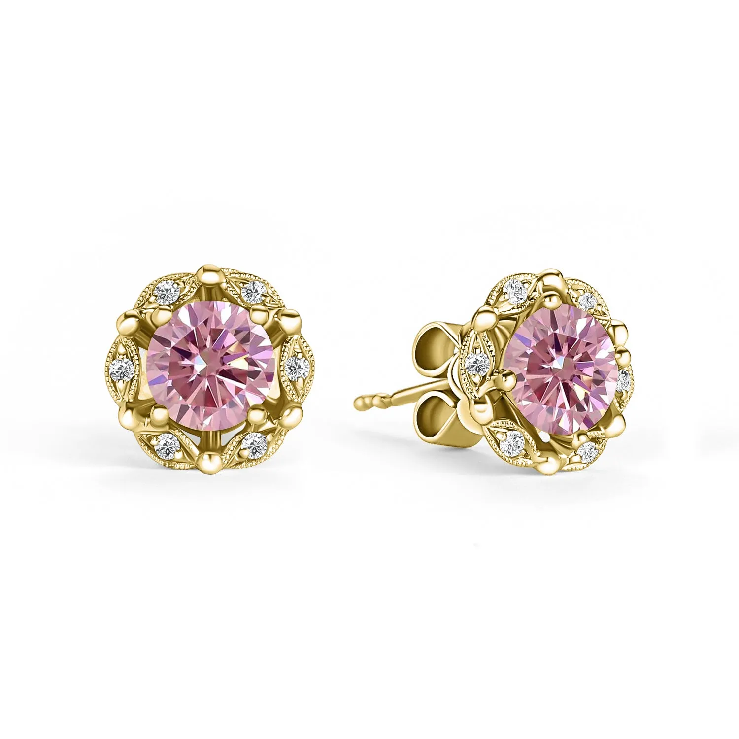 Delicate Floral Pink Moissanite Diamond Stud Earrings sold by Kirk Kara product image thumbnail 3