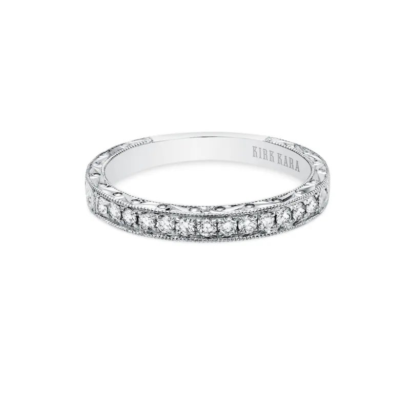 Scroll Engraved Classic Diamond Wedding Band sold by Kirk Kara