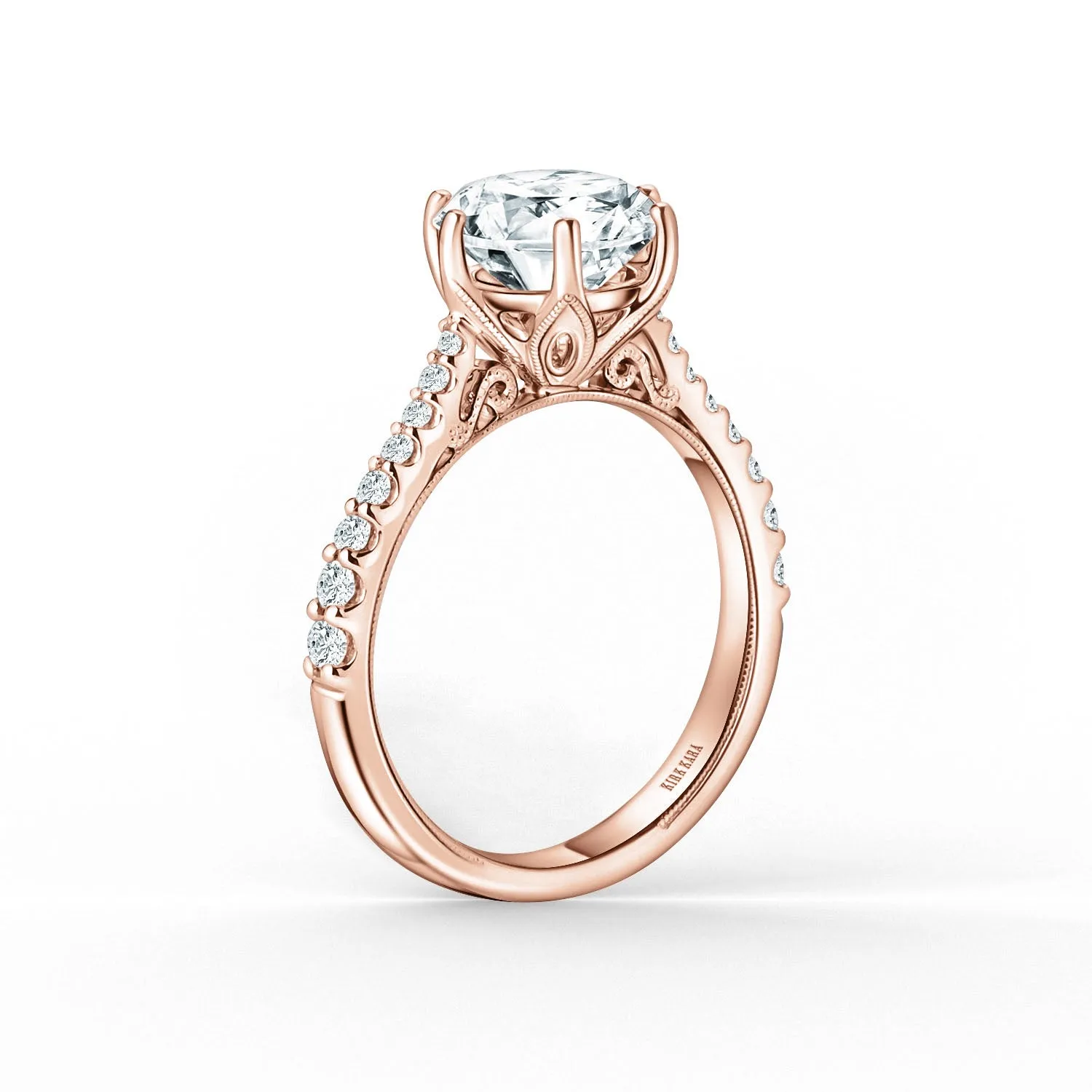 Wide Classic Filigree Diamond Solitaire Engagement Ring sold by Kirk Kara product image thumbnail 5