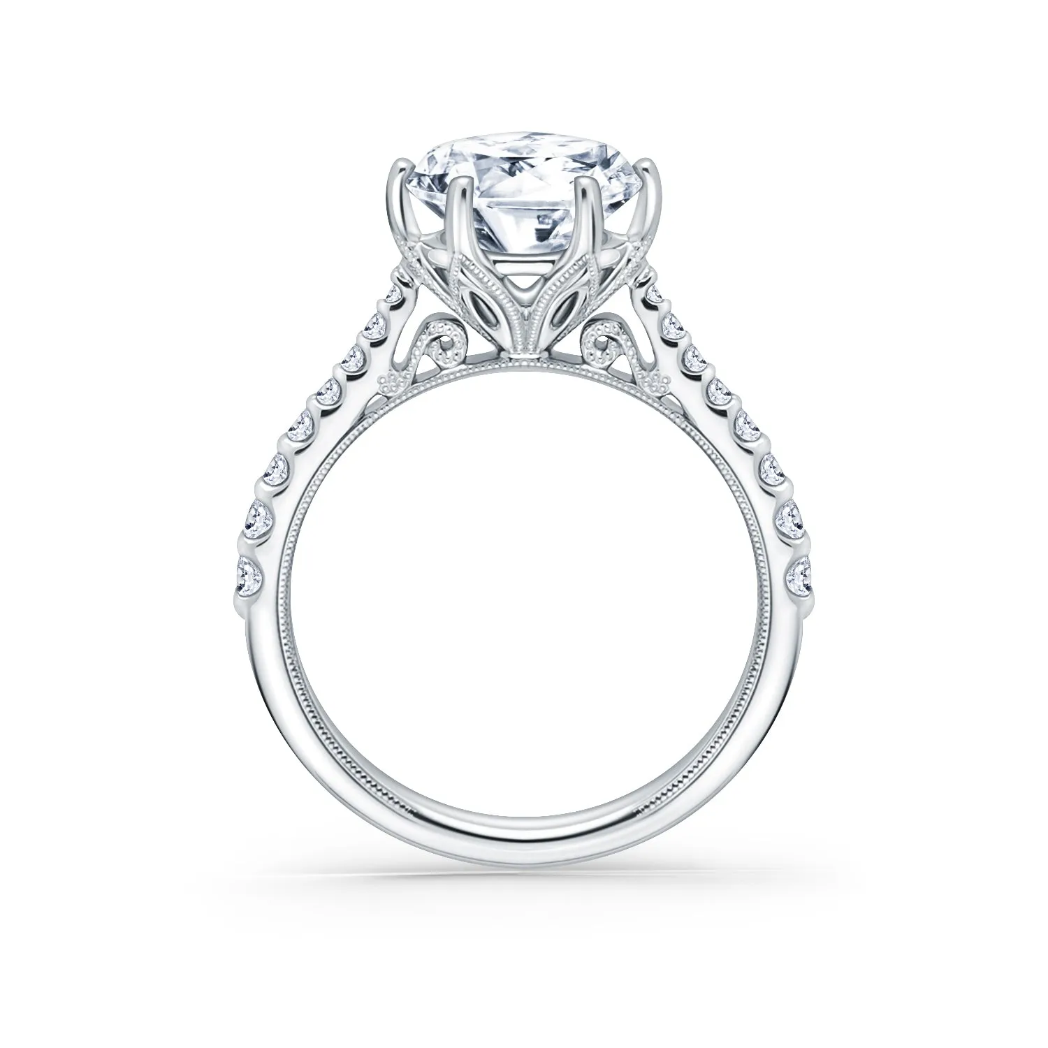 Wide Classic Filigree Diamond Solitaire Engagement Ring sold by Kirk Kara product image thumbnail 3
