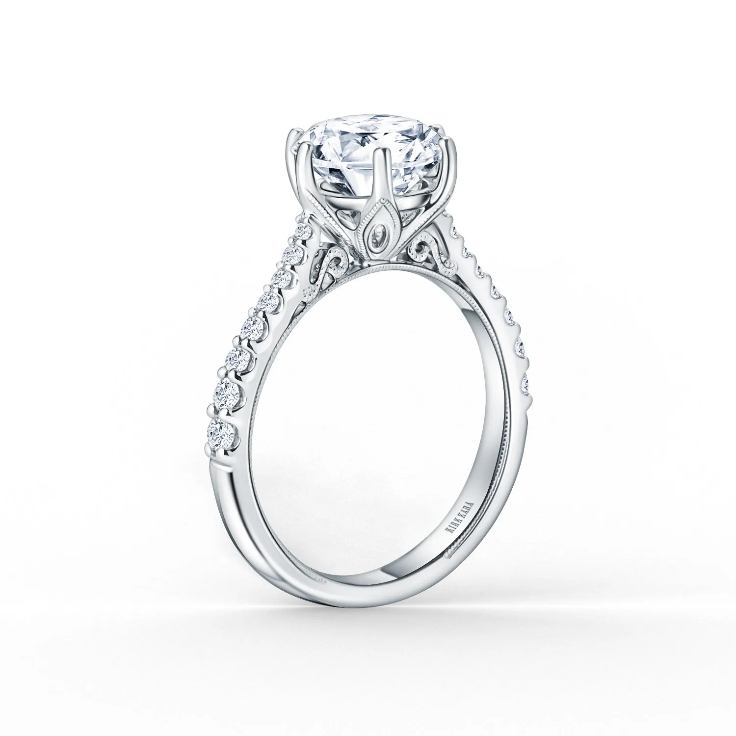 Wide Classic Filigree Diamond Solitaire Engagement Ring sold by Kirk Kara product image thumbnail 2