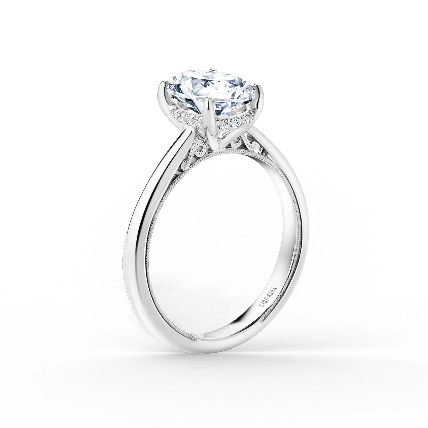Wide Hidden Halo Classic Solitaire Engagement Ring sold by Kirk Kara product image thumbnail 2