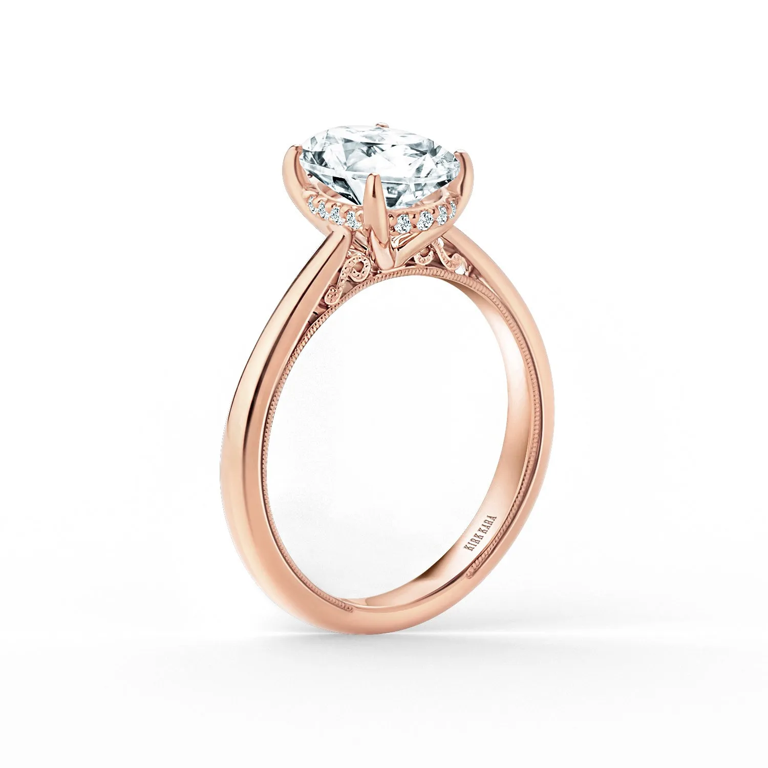 Wide Hidden Halo Classic Solitaire Engagement Ring sold by Kirk Kara product image thumbnail 5