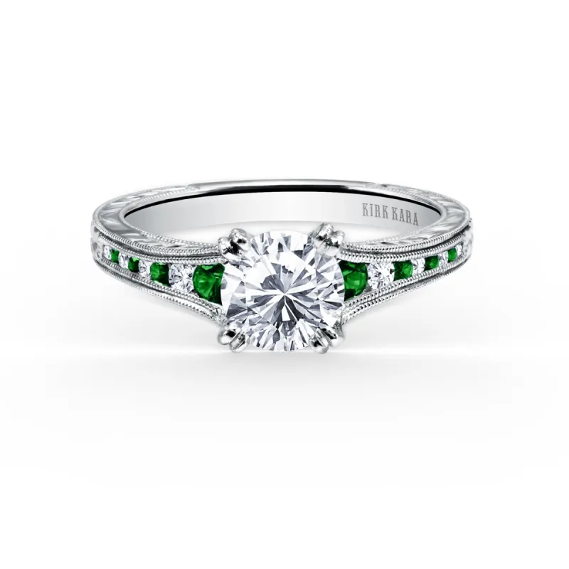Tsavorite Channel Set Diamond Engagement Ring sold by Kirk Kara