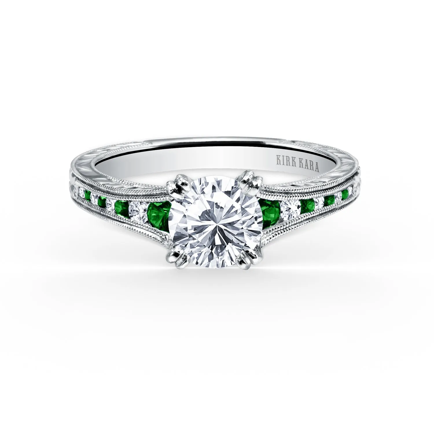 Tsavorite Channel Set Diamond Engagement Ring sold by Kirk Kara