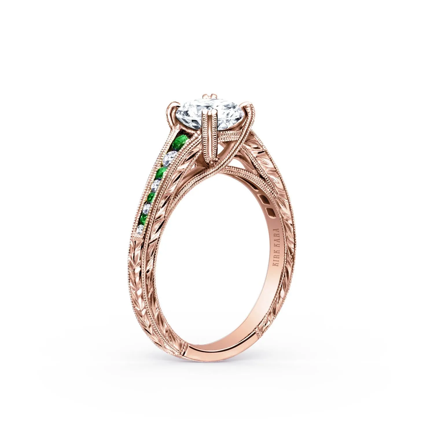 Tsavorite Channel Set Diamond Engagement Ring sold by Kirk Kara product image thumbnail 5