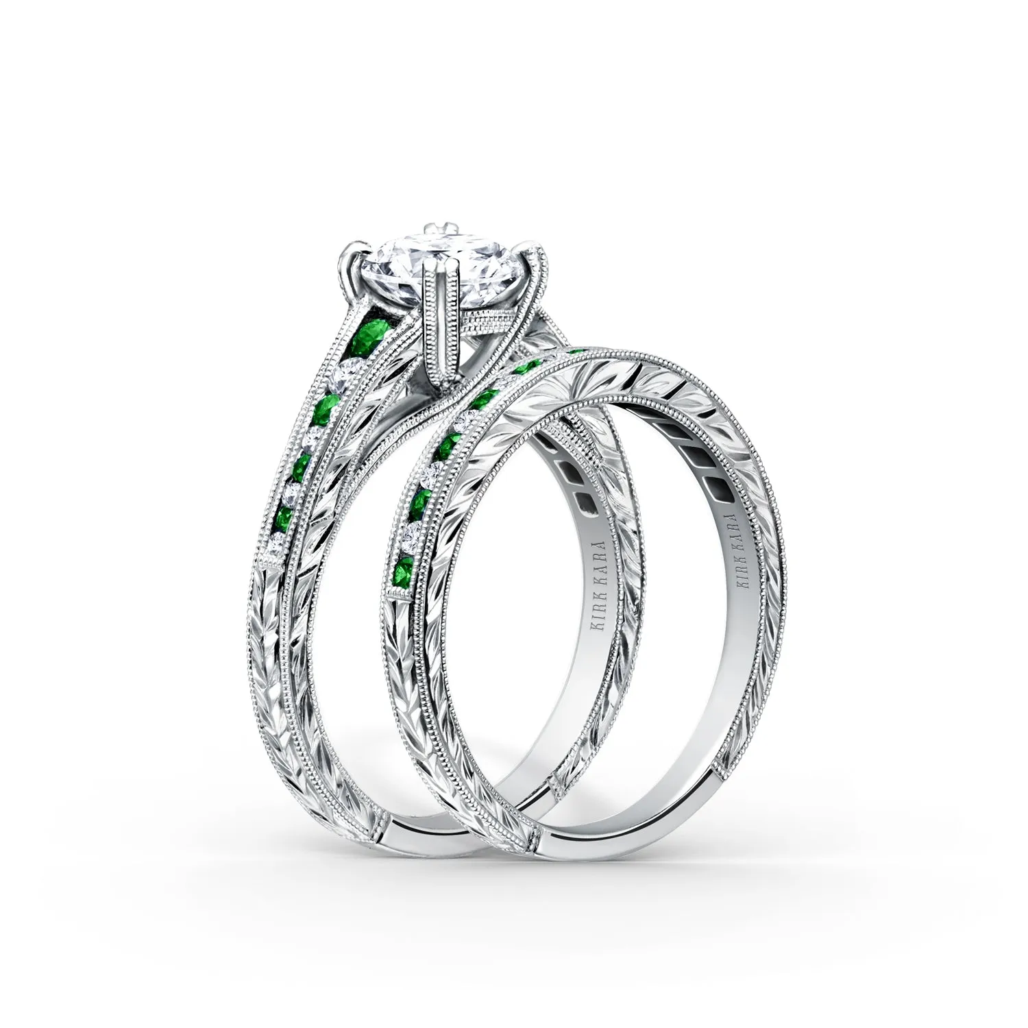 Tsavorite Channel Set Diamond Engagement Ring sold by Kirk Kara product image thumbnail 3