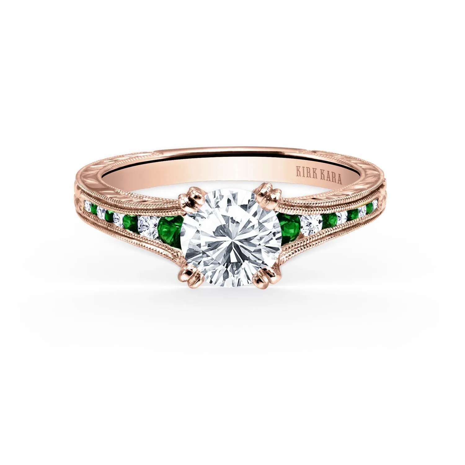 Tsavorite Channel Set Diamond Engagement Ring sold by Kirk Kara product image thumbnail 4