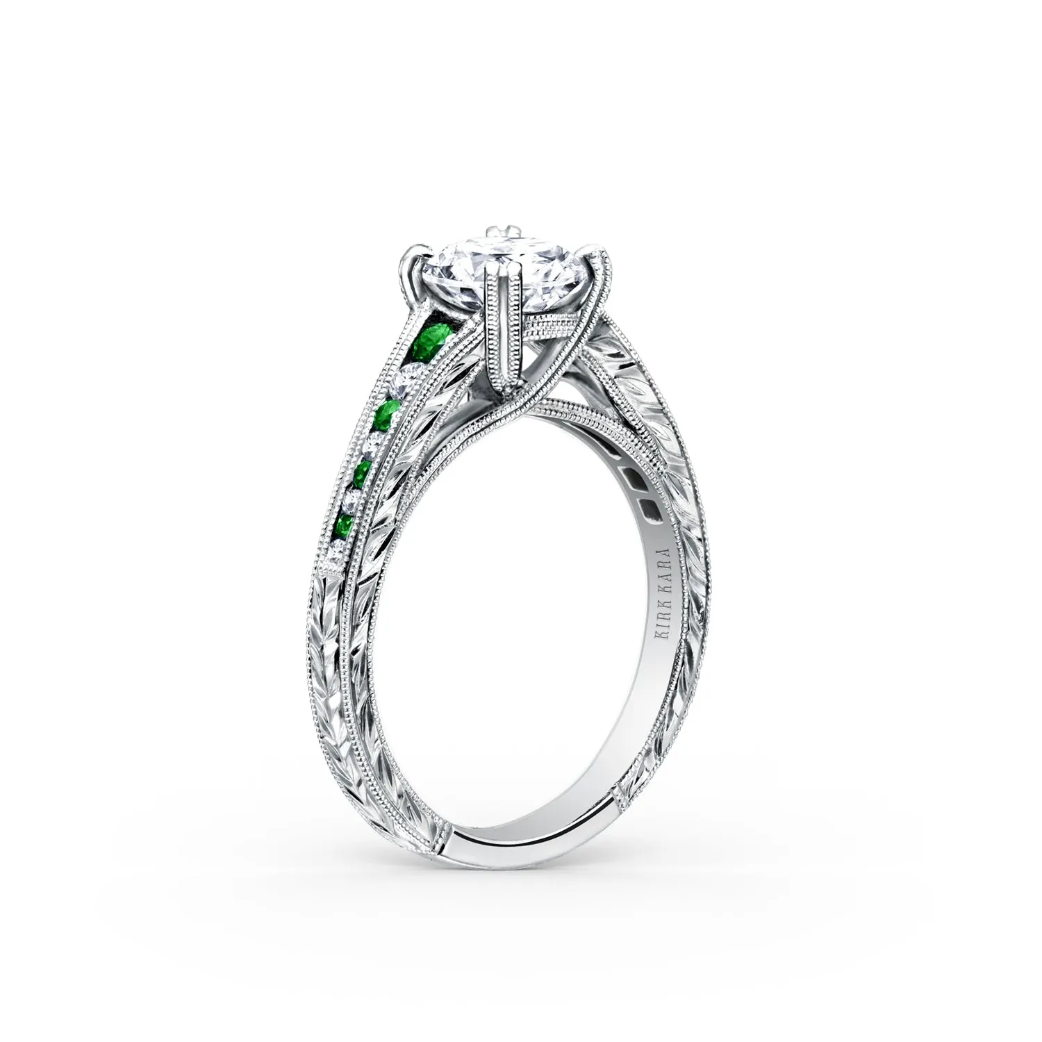 Tsavorite Channel Set Diamond Engagement Ring sold by Kirk Kara product image thumbnail 2