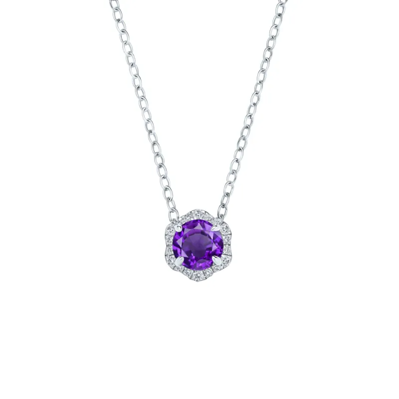 Floral Milgrain Amethyst Diamond Necklace sold by Kirk Kara