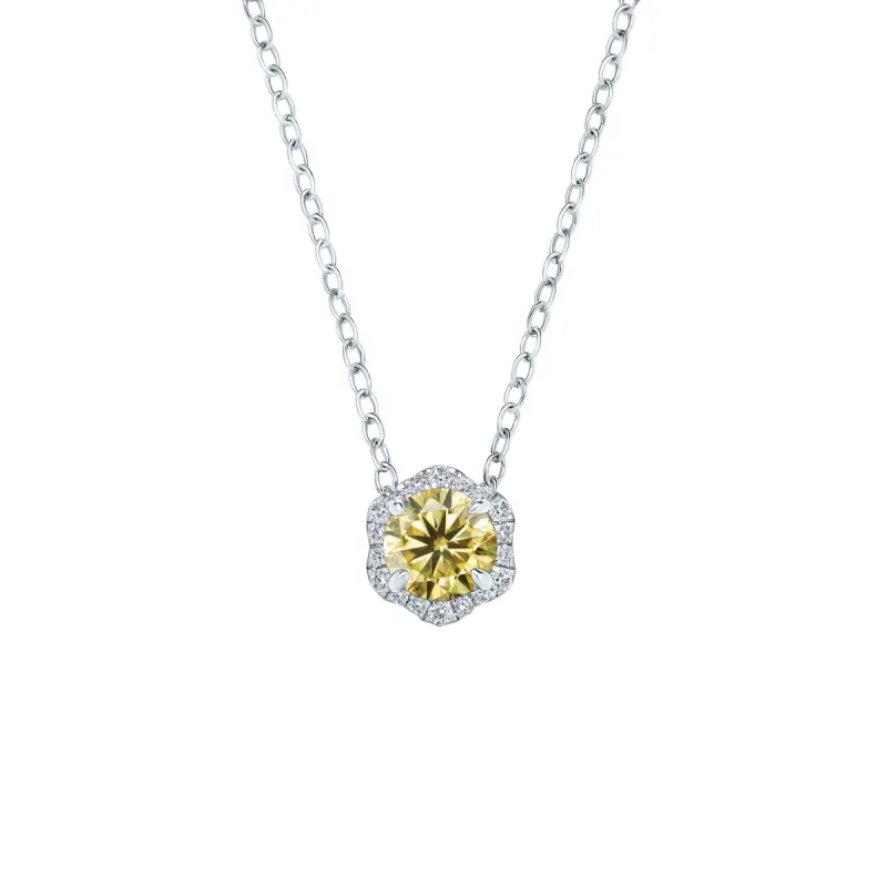 Floral Milgrain Yellow Moissanite Diamond Necklace sold by Kirk Kara