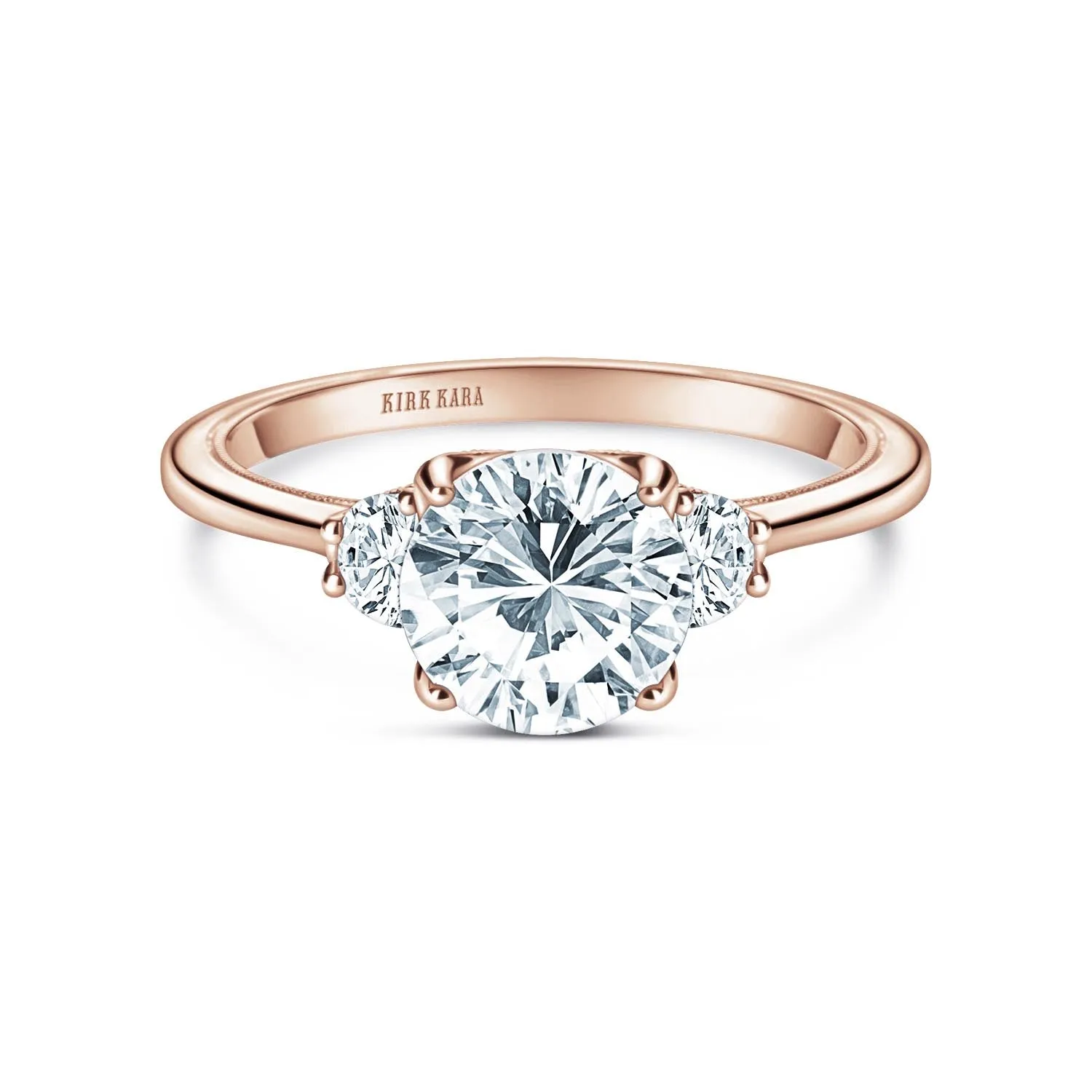 Three Stone Half Moon Side Stone Diamond Engagement Ring sold by Kirk Kara product image thumbnail 4