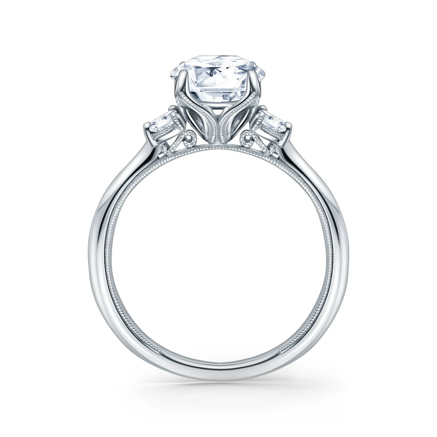 Three Stone Half Moon Side Stone Diamond Engagement Ring sold by Kirk Kara product image thumbnail 3