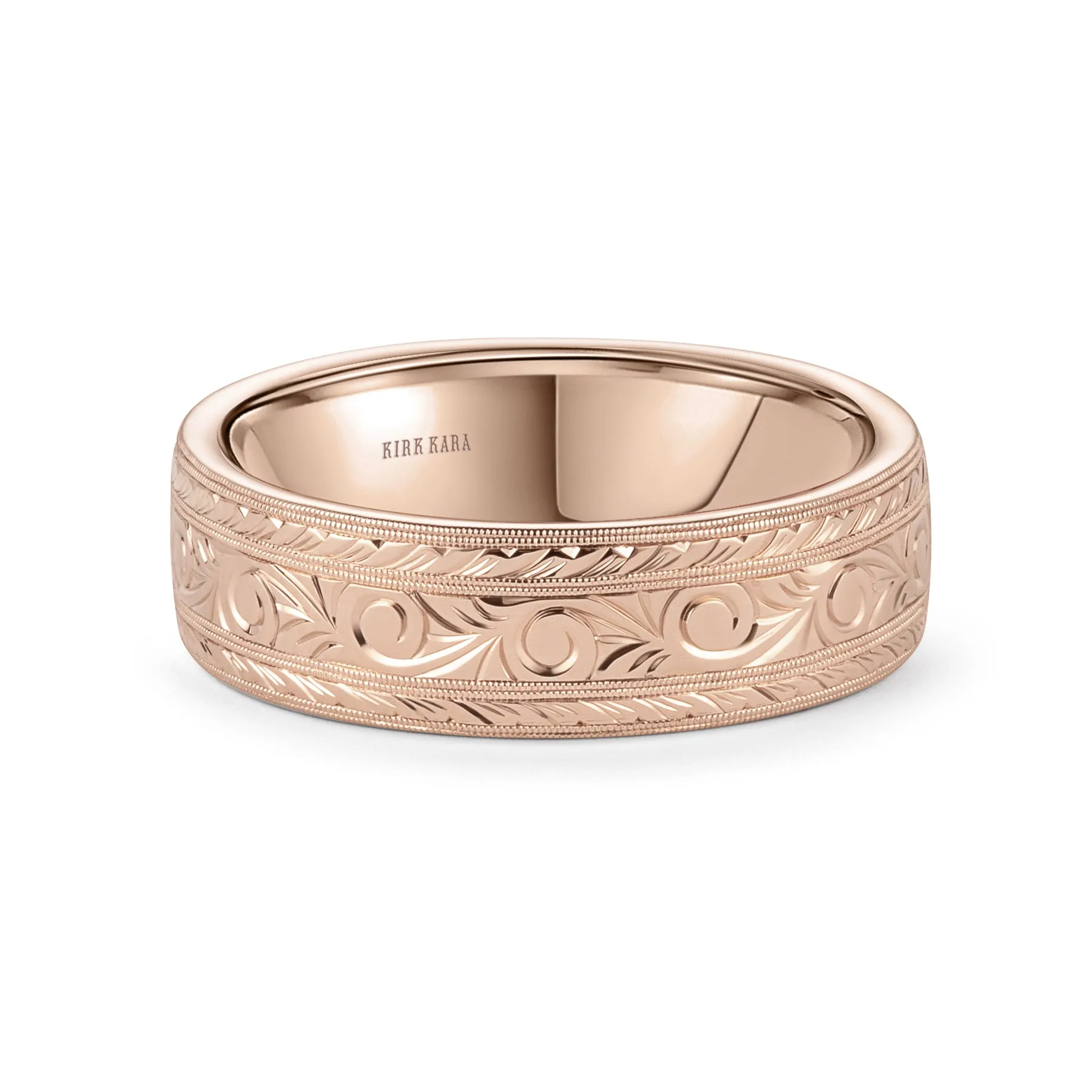 Scroll Wheat Engraved Milgrain Wedding Band, 7mm sold by Kirk Kara product image thumbnail 3