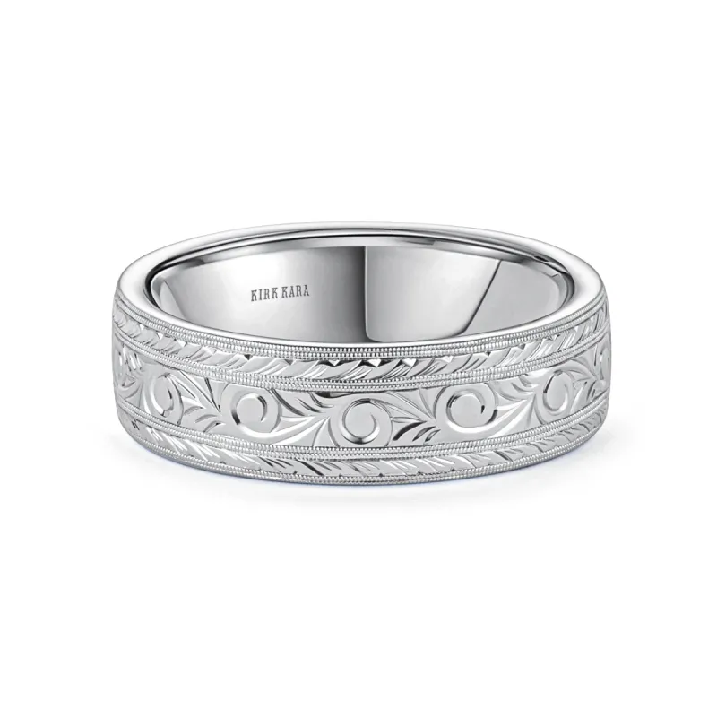 Scroll Wheat Engraved Milgrain Wedding Band, 7mm sold by Kirk Kara