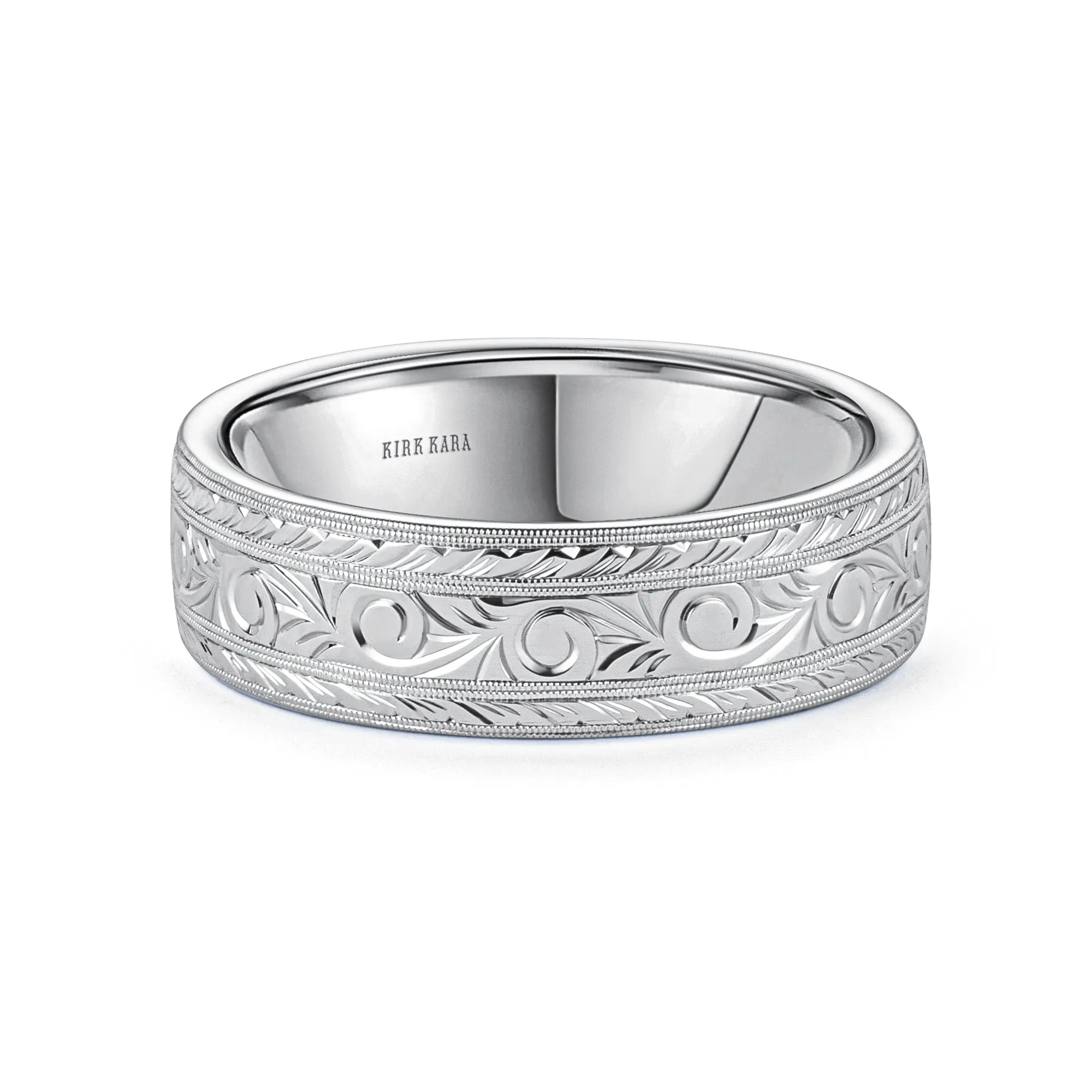 Scroll Wheat Engraved Milgrain Wedding Band, 7mm sold by Kirk Kara