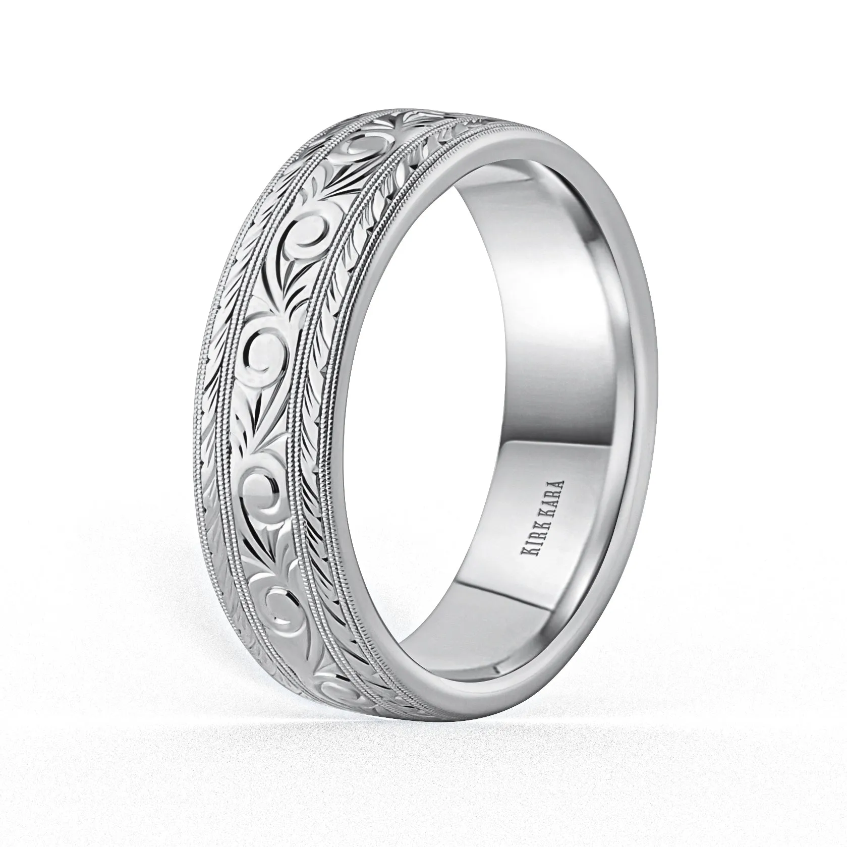 Scroll Wheat Engraved Milgrain Wedding Band, 7mm sold by Kirk Kara product image thumbnail 2