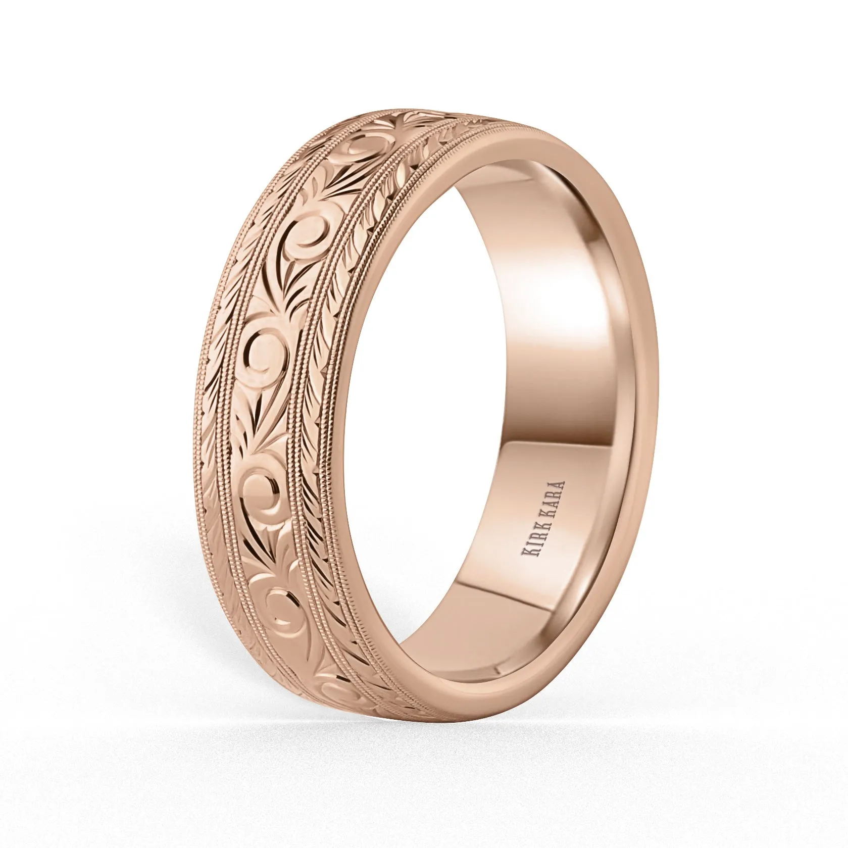 Scroll Wheat Engraved Milgrain Wedding Band, 7mm sold by Kirk Kara product image thumbnail 4