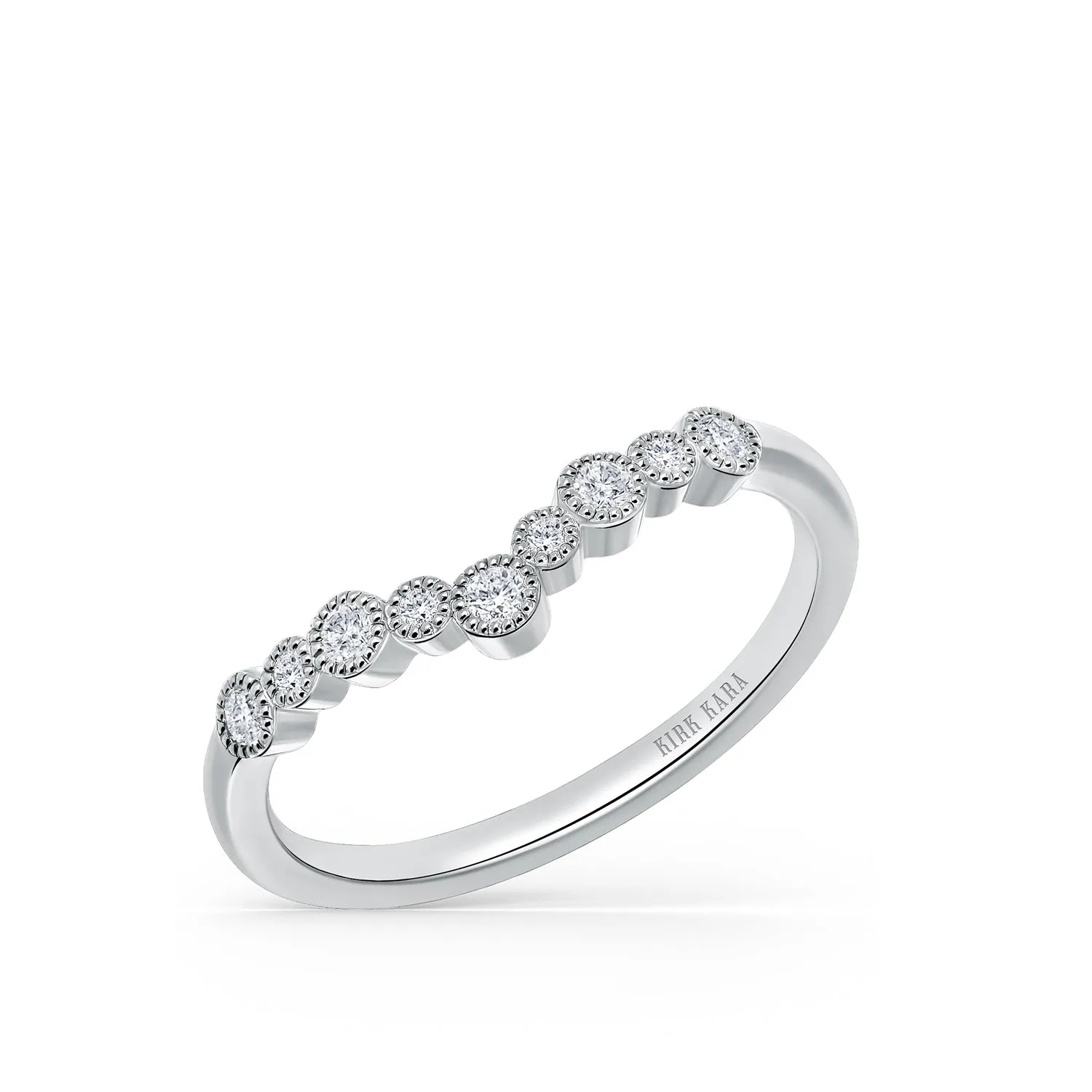 14K White Gold Bubble Milgrain Diamond V Wedding Band sold by Kirk Kara product image thumbnail 2