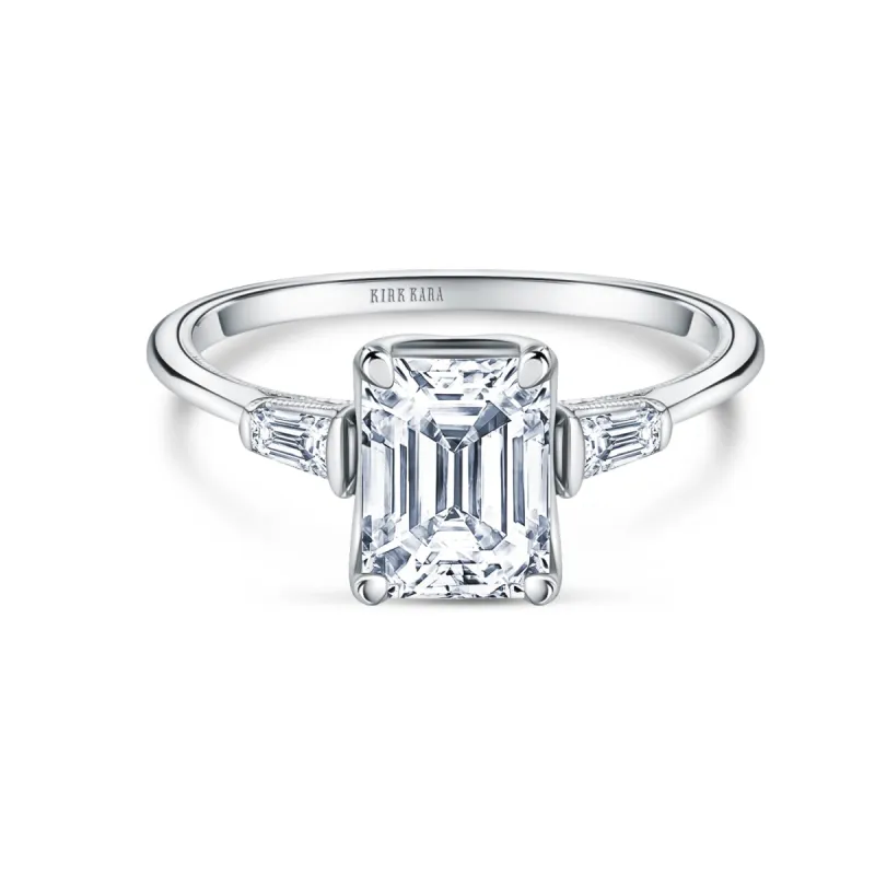 Three Stone Baguette Side Stone Diamond Engagement Ring sold by Kirk Kara