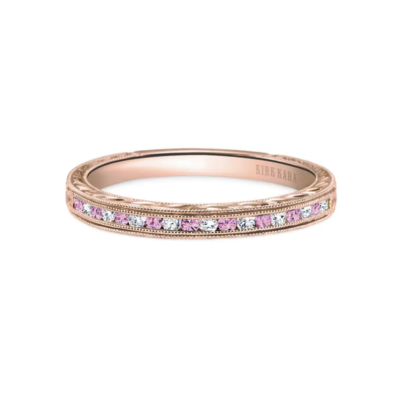 Channel Set Pink Sapphire Diamond Wedding Band sold by Kirk Kara