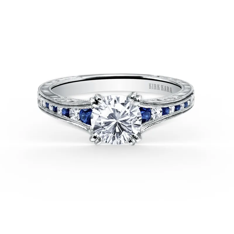 Channel Set Sapphire Diamond Engagement Ring sold by Kirk Kara