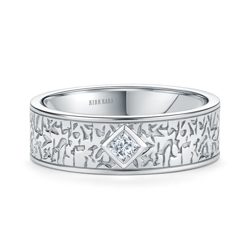 Bezel Diamond Nugget Engraved Wedding Band, 7mm sold by Kirk Kara