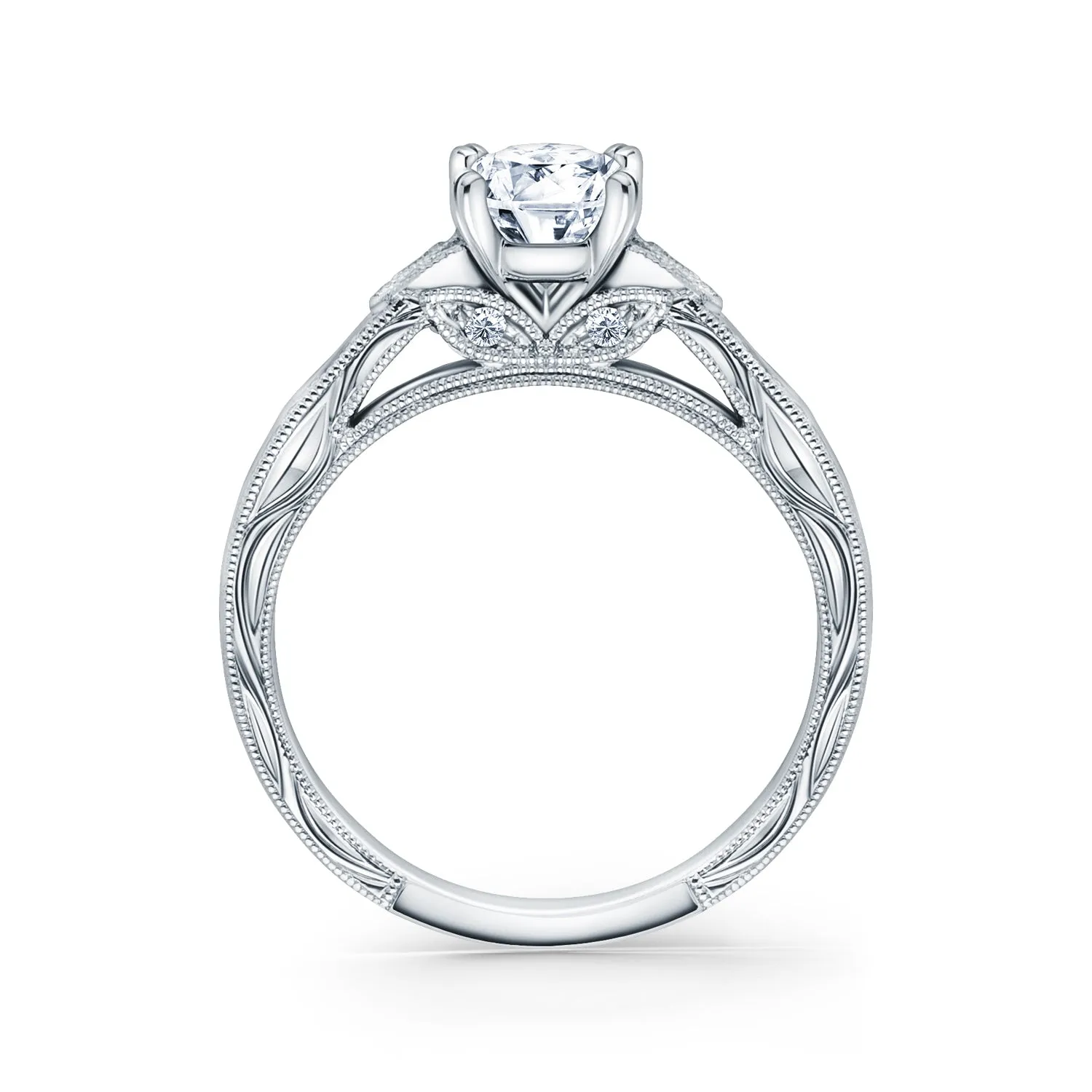 Leaf Oval Accent Diamond Engagement Ring sold by Kirk Kara product image thumbnail 3