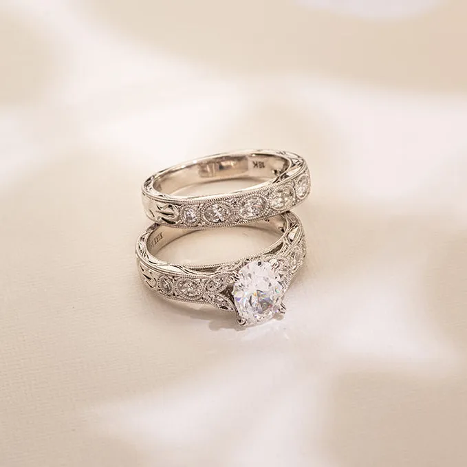 Leaf Oval Accent Diamond Engagement Ring sold by Kirk Kara product image thumbnail 4