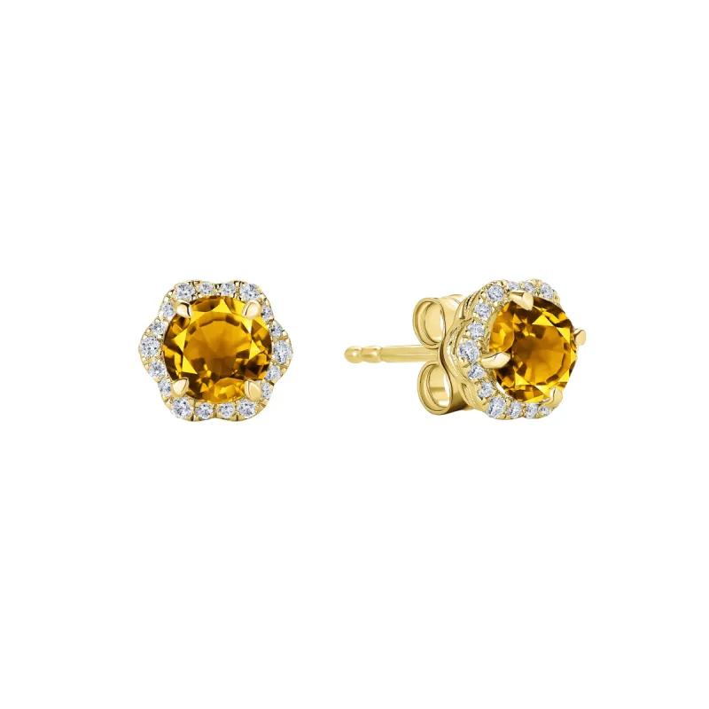Floral Milgrain Citrine Diamond Stud Earrings sold by Kirk Kara