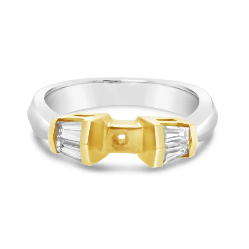 Platinum and 18k Yellow Gold Baguette Diamond Engagement Ring sold by Kirk Kara