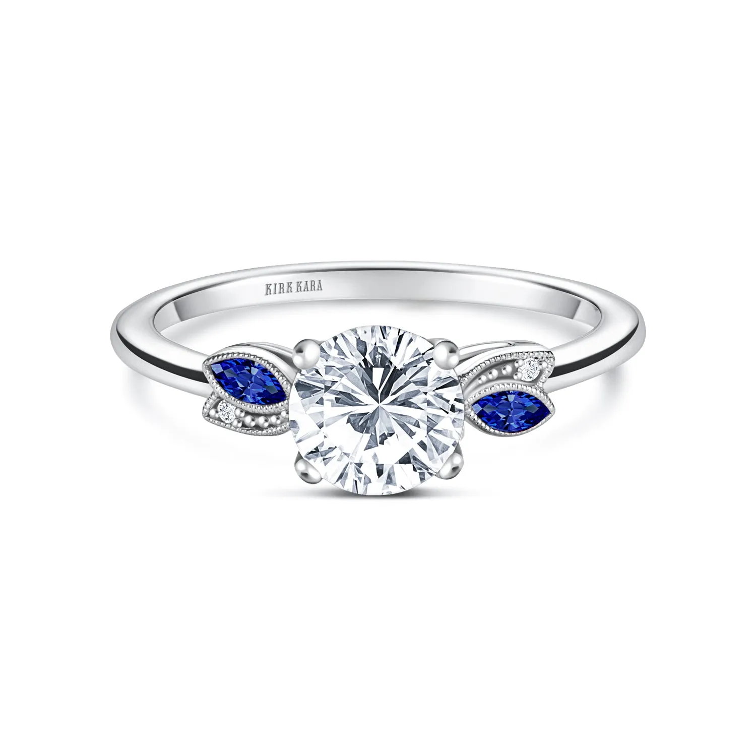 Floral Boho Blue Sapphire Diamond Engagement Ring sold by Kirk Kara
