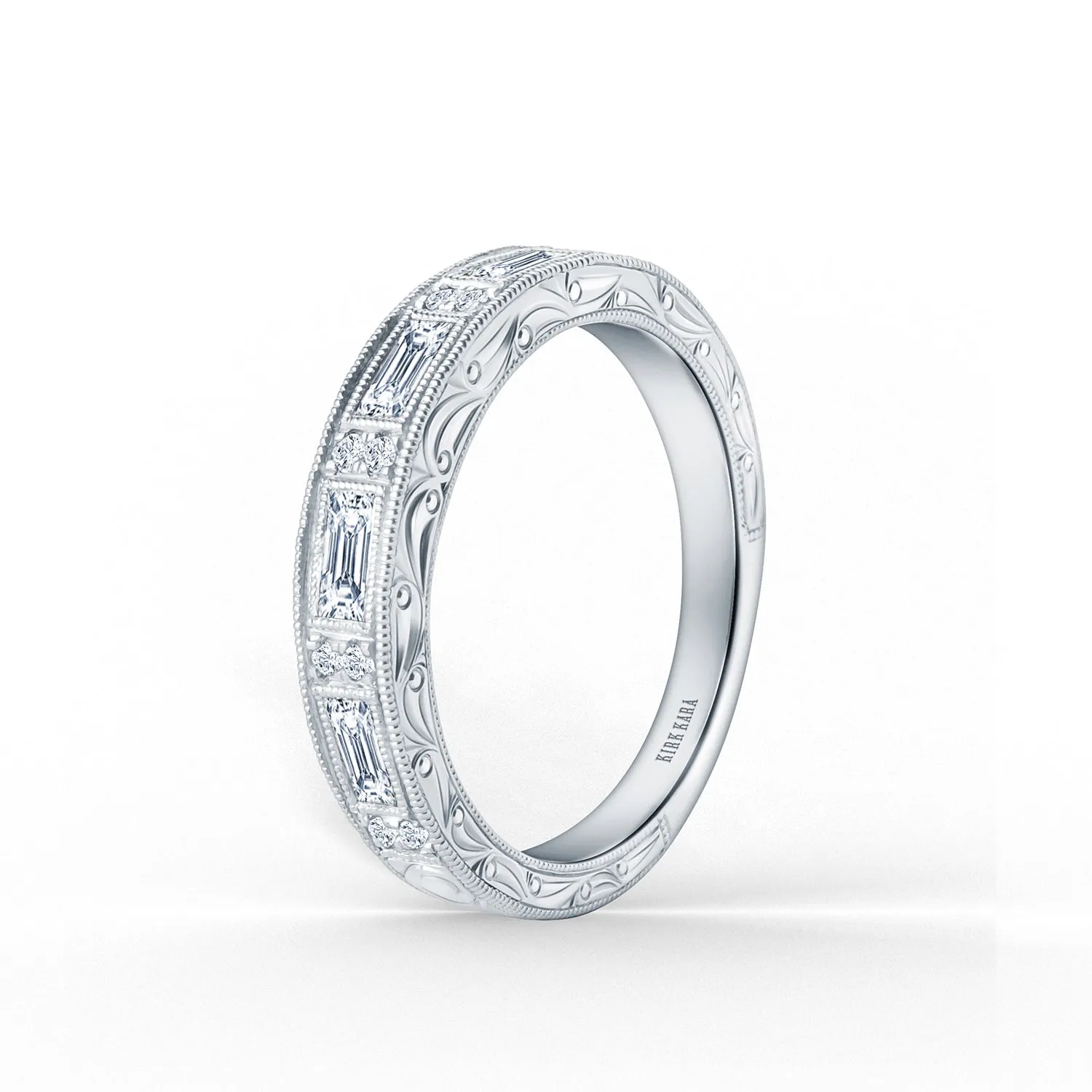 Classic Baguette Engraved Diamond Wedding Band sold by Kirk Kara product image thumbnail 2