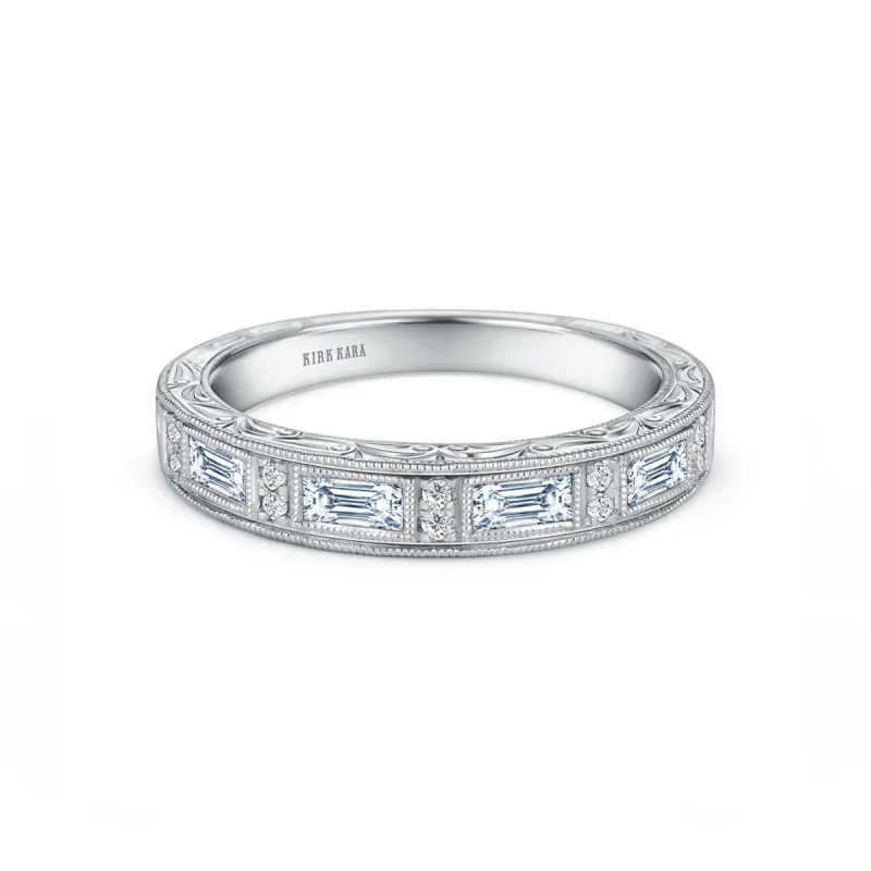 Classic Baguette Engraved Diamond Wedding Band sold by Kirk Kara